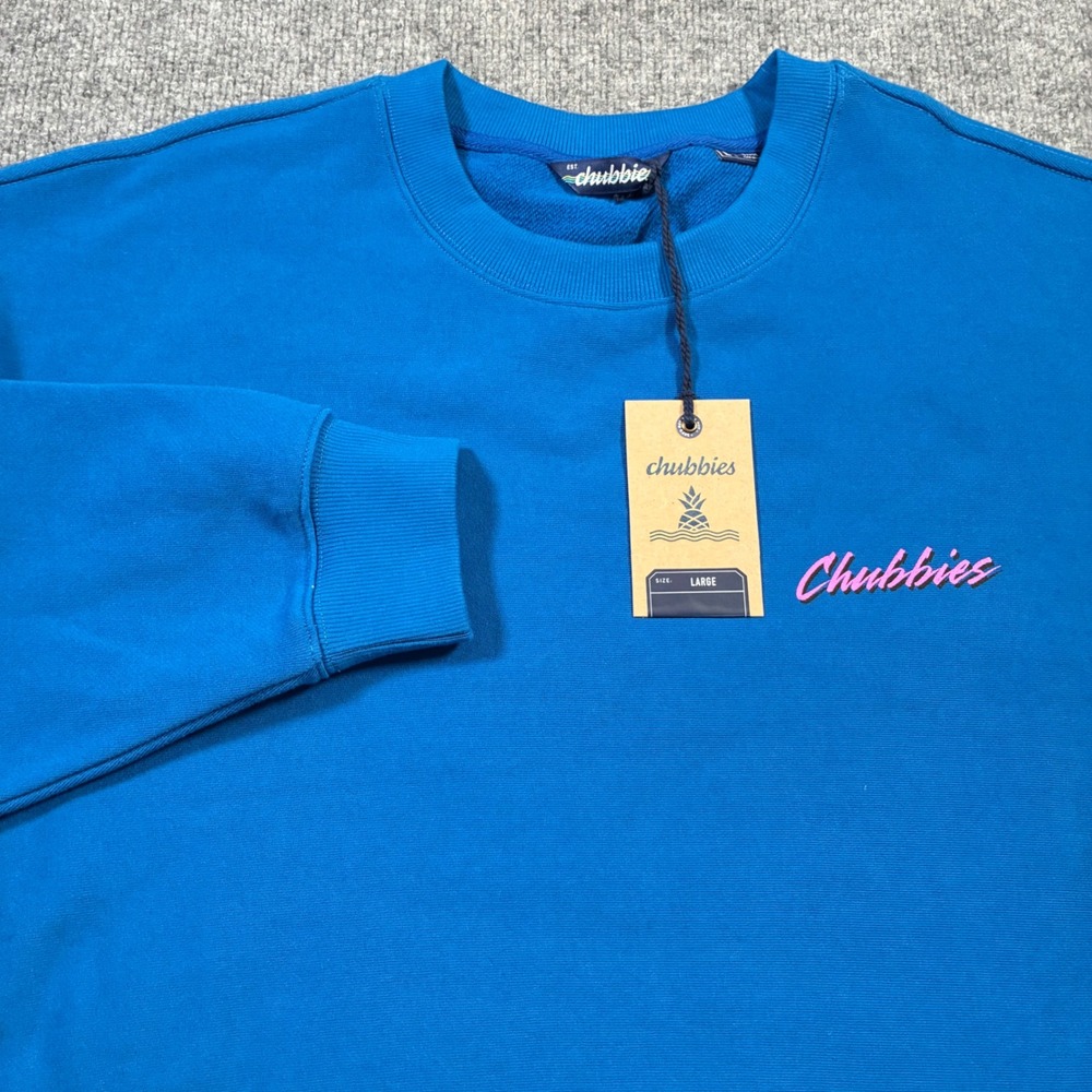 Chubbies Skiing Weekender Comfort Crew Sweatshirt Mens L Blue NWT Graphic 590253
